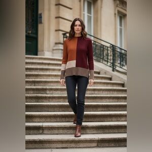 Liverpool Women's Colorblock Crewneck Sweater - Orange and Burgundy